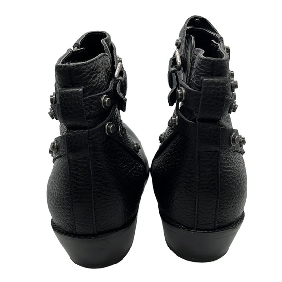 Halogen BLACK PEBBLE LEATHER SIDE ZIP STUDDED STRAP BOOTIES - Picture 3 of 9